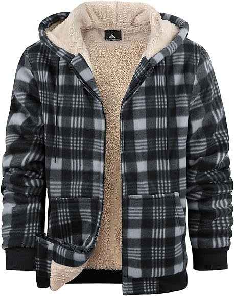 Men's Plaid Hooded Jacket Winter Thickened Cotton-Padded Coat Warm Clothing