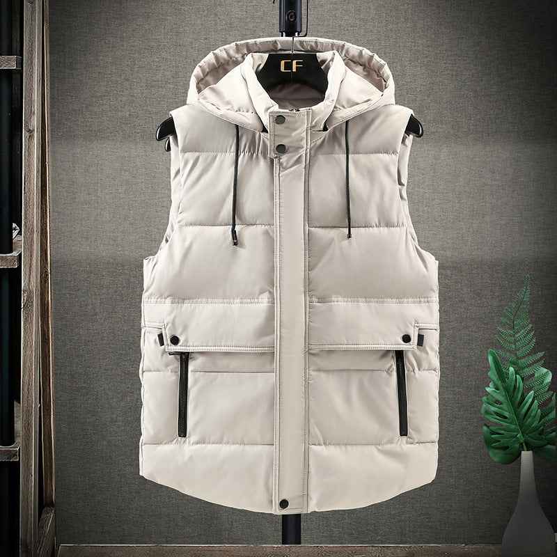 Men's Down Hooded Vest - Cotton Jacket Waistcoat for Students