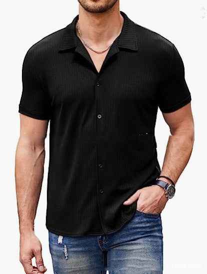 Men's Polo Shirt Casual Collar Short Sleeve Button Cotton Blend
