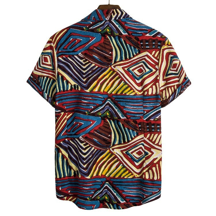 Vegetable Print Linen Shirt - Fashionable Short Sleeve Style