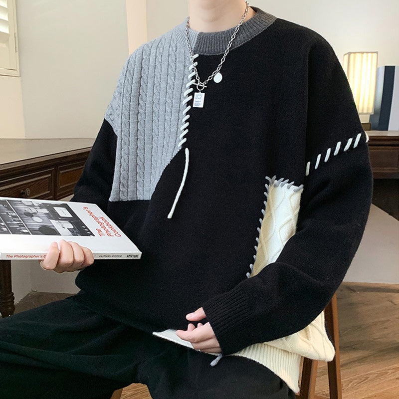 Colorblock Pullover Sweater Winter Fashion Long Sleeve Top Men's Clothing - TWENTY ONE SEVEN