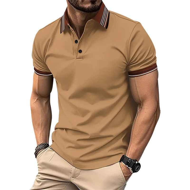 Summer Short-sleeved Polo Shirt for Men - Business Colorblock Lapel Top - Men's Summer Polo Shirt