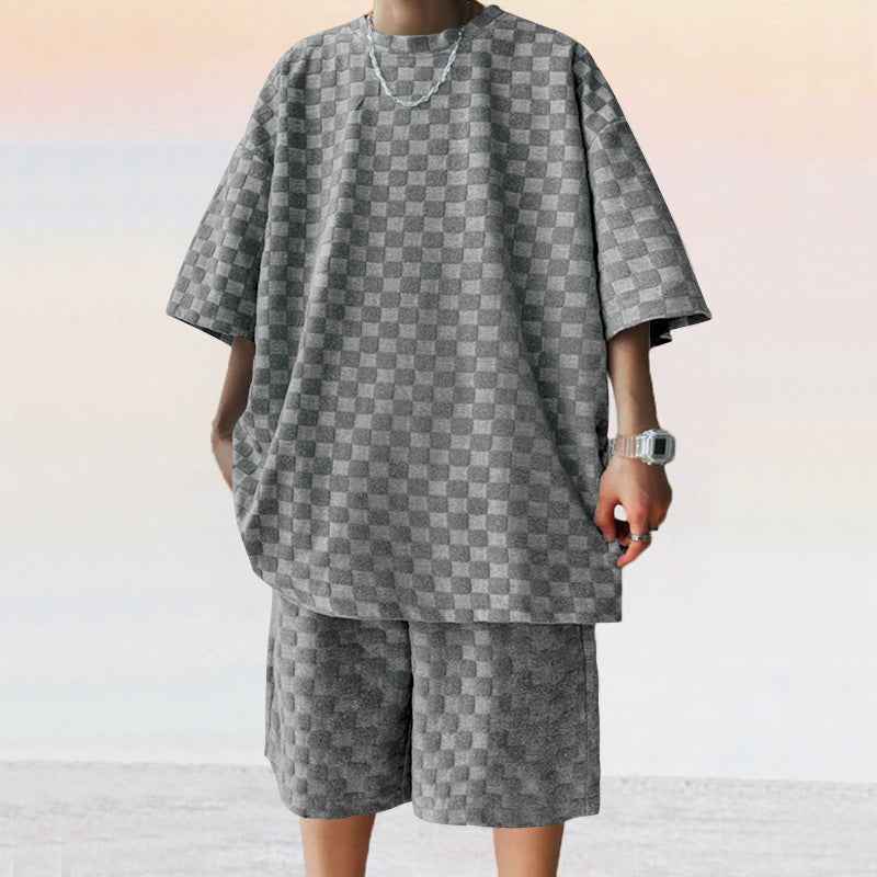 Jacquard Plaid Shorts Suit – Loose Straight Casual Style