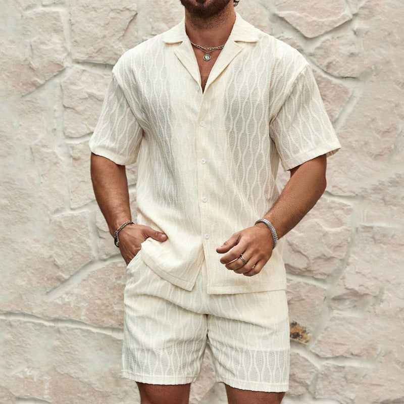 Men's Summer Tracksuits Casual Two-Piece Lapel Button Shirt and Shorts for Beach Holiday