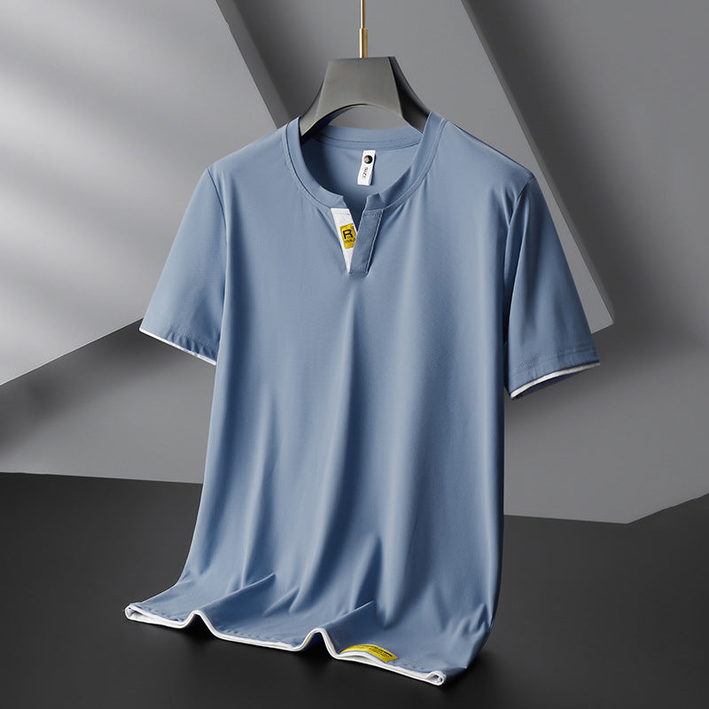 Trendy Fashion Men's V-neck T-shirt Short Sleeve