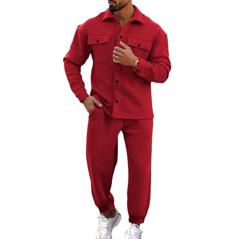 Suede Single-breasted Solid Color Slim Fit Two-piece Suit Men - TWENTY ONE SEVEN