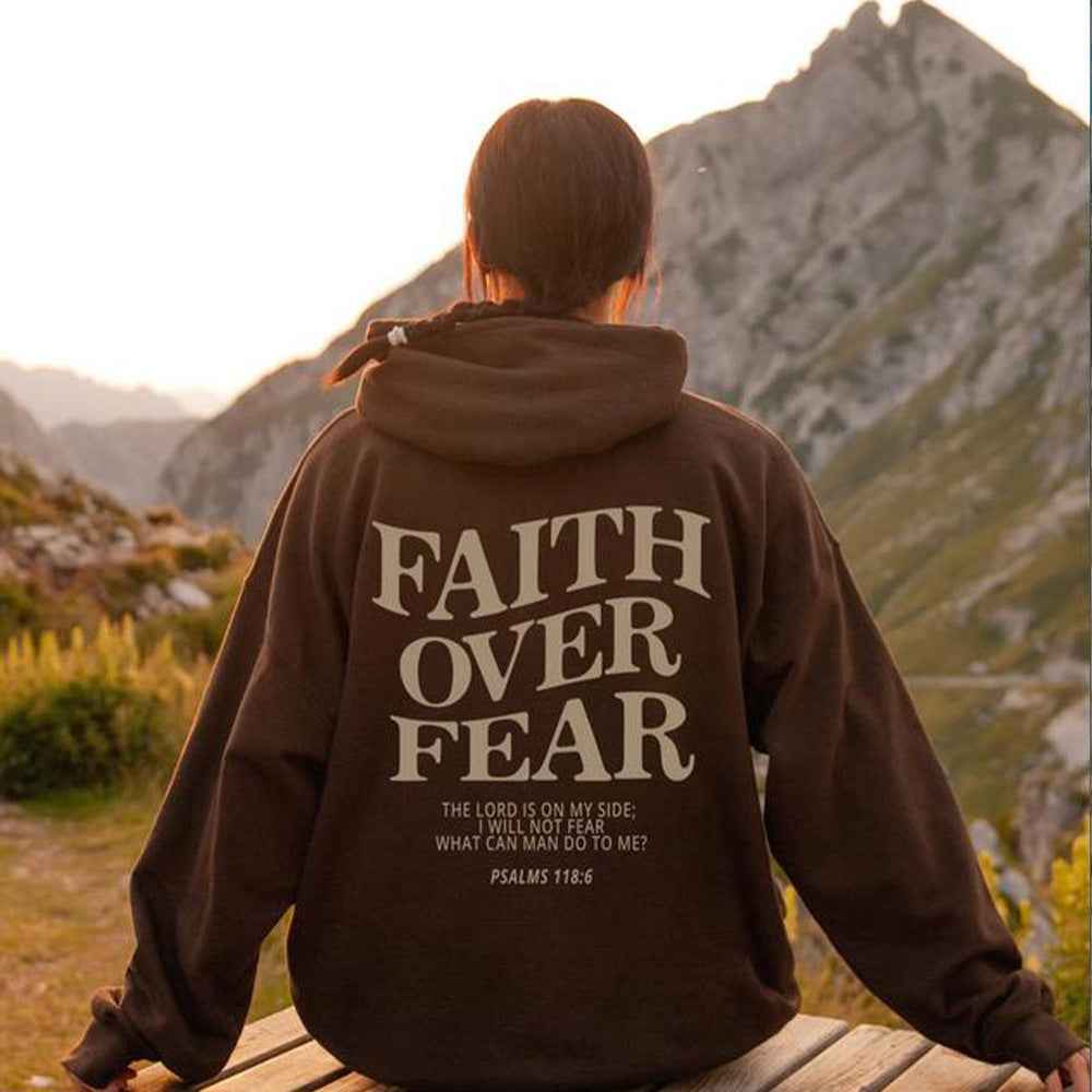 Faith Over Fear Hoodie Unisex Christian Sweatshirt with Bible Verse Trendy Aesthetic Design