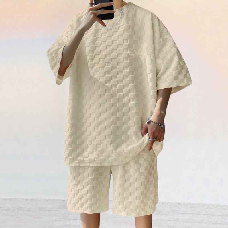 Jacquard Plaid Shorts Suit – Loose Straight Casual Style