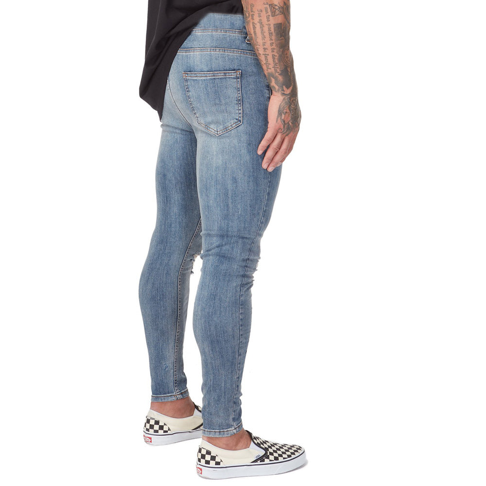 Skinny Stretch Men Washed Ripped Biker Jeans - TWENTY ONE SEVEN