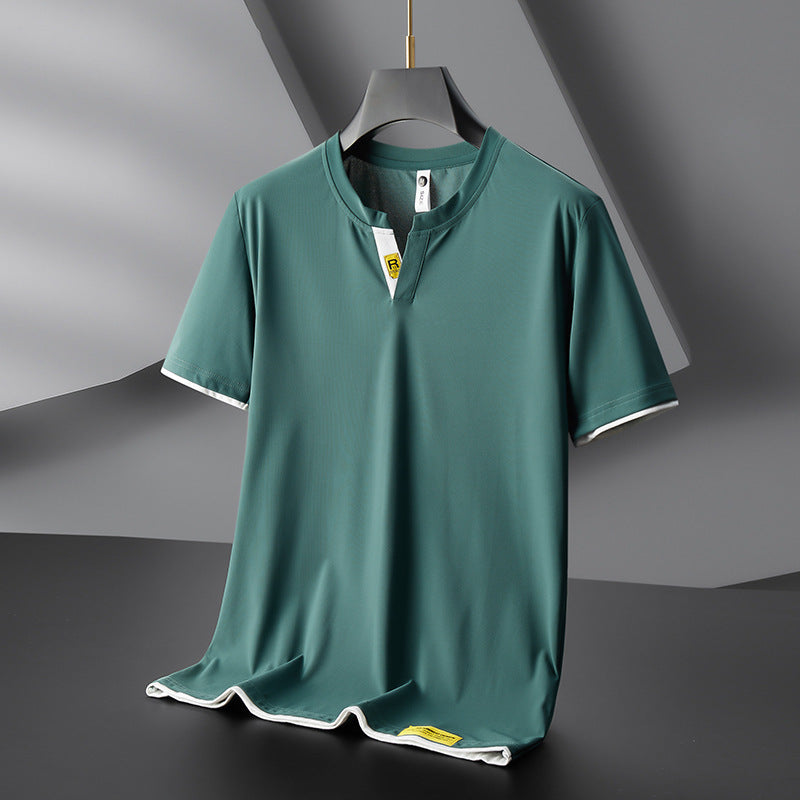 Trendy Fashion Men's V-neck T-shirt Short Sleeve
