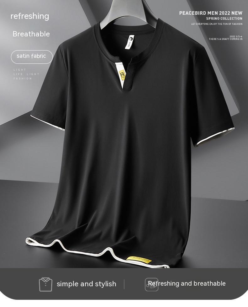 Trendy Fashion Men's V-neck T-shirt Short Sleeve