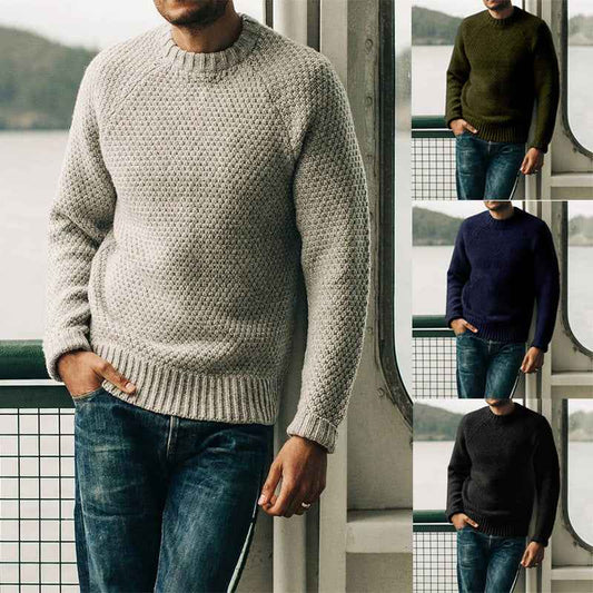 Men's Winter Pullover Sweater Casual Solid Color Round Neck Knitted Top
