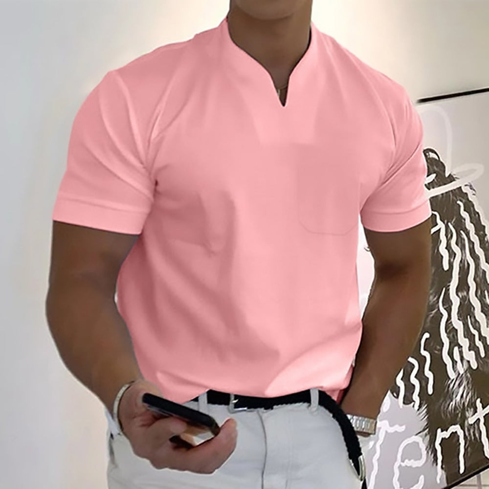 Summer Short Sleeve Shirt Men Fitness Plus Size Sports T-Shirt Elastic Cotton Pocket - TWENTY ONE SEVEN