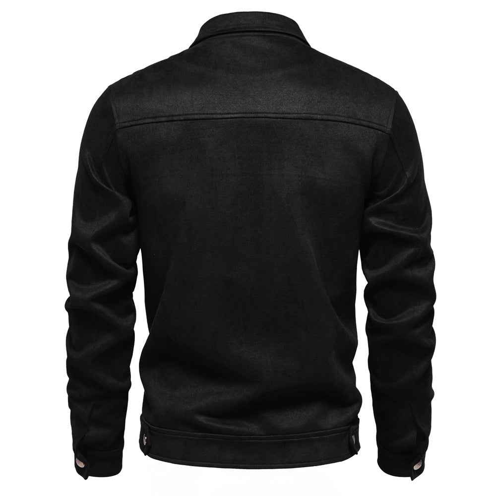 Fashion Lapel Zipper Men's Suede Jacket for Autumn and Winter Outdoor Wear