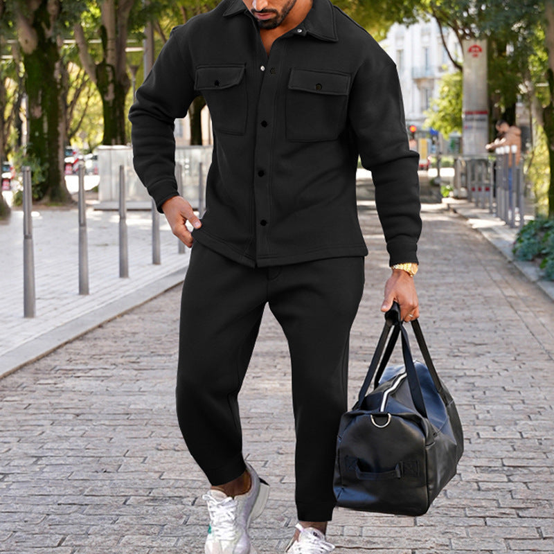 Suede Single-breasted Solid Color Slim Fit Two-piece Suit Men - TWENTY ONE SEVEN