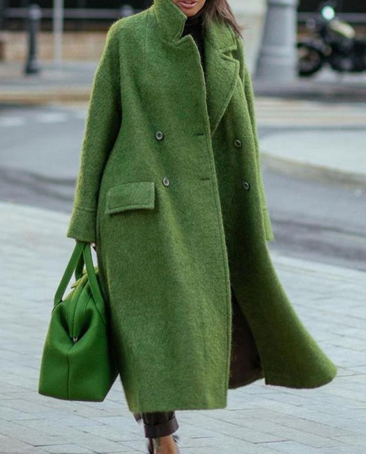 Autumn Winter Long Woolen Coat Solid Color for Stylish Warmth