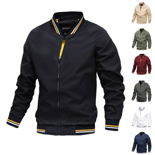 Men's Striped Zip-up Jacket - Casual Sports Outerwear with Pockets for Spring and Fall