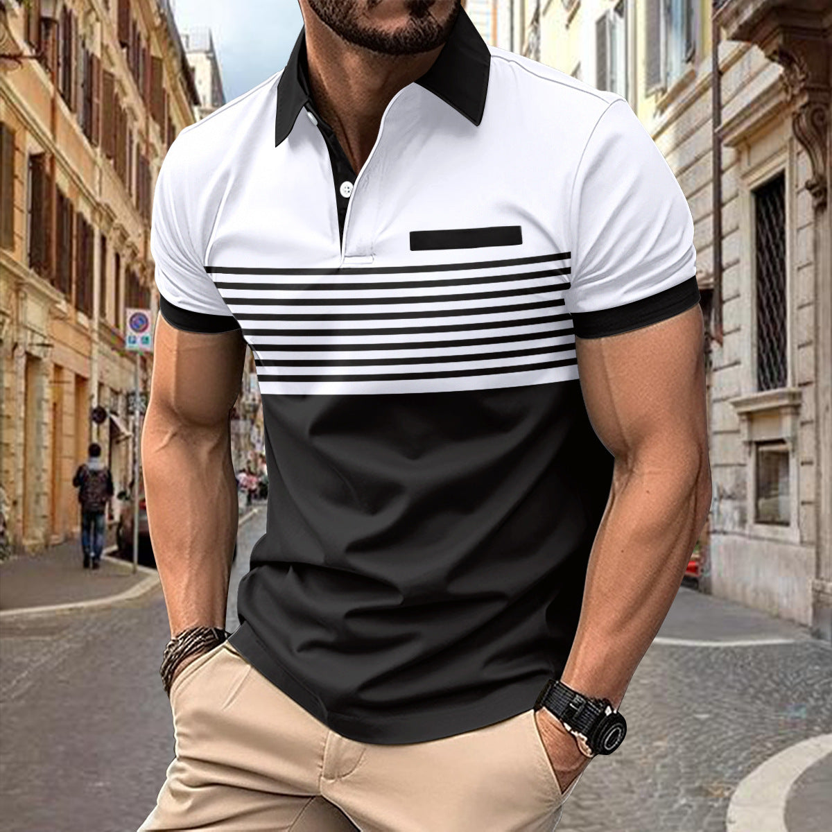 Casual Striped Shirt With Chest Pocket Men Clothing - TWENTY ONE SEVEN