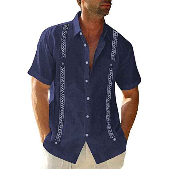 Men's Cuban Guayabera Shirt Casual Short Sleeve Outdoor Printed Fashion Streetwear