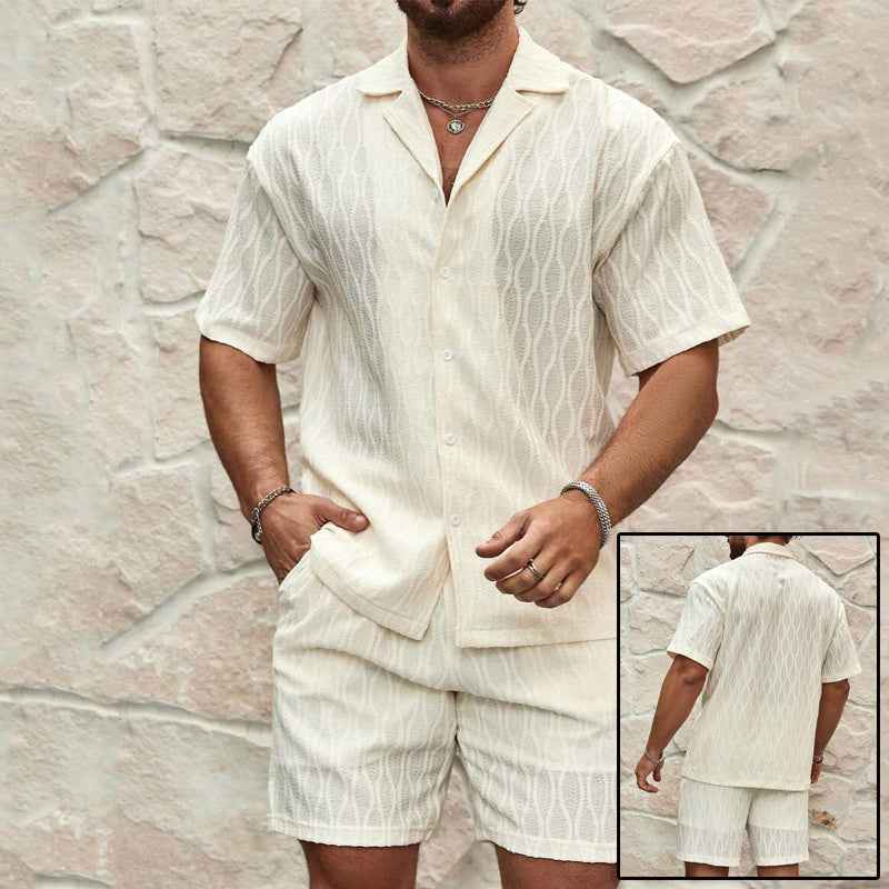 Men's Summer Tracksuits Casual Two-Piece Lapel Button Shirt and Shorts for Beach Holiday