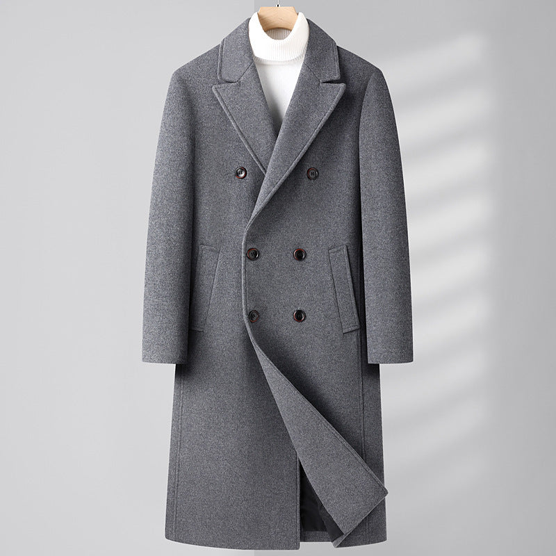 Autumn Winter Woolen Coat Overknee Long Double Breasted Oblique Pocket