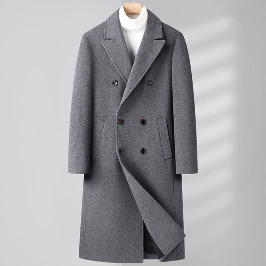 Autumn Winter Woolen Coat Overknee Long Double Breasted Oblique Pocket