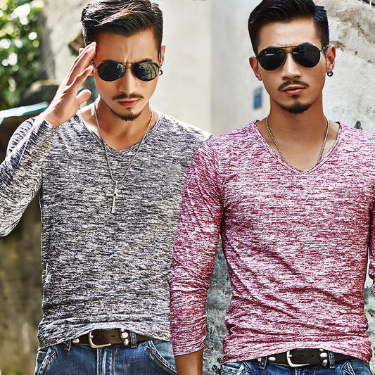 Long Sleeve T-Shirt Men Spring Autumn Fashion Round-Neck Slim Fit T-Shirt - TWENTY ONE SEVEN