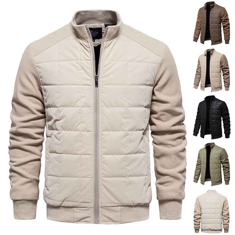 Fashion Stitching Winter Zipper Jacket Men with Stand Collar