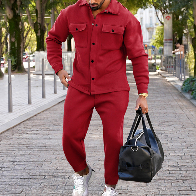 Suede Single-breasted Solid Color Slim Fit Two-piece Suit Men - TWENTY ONE SEVEN