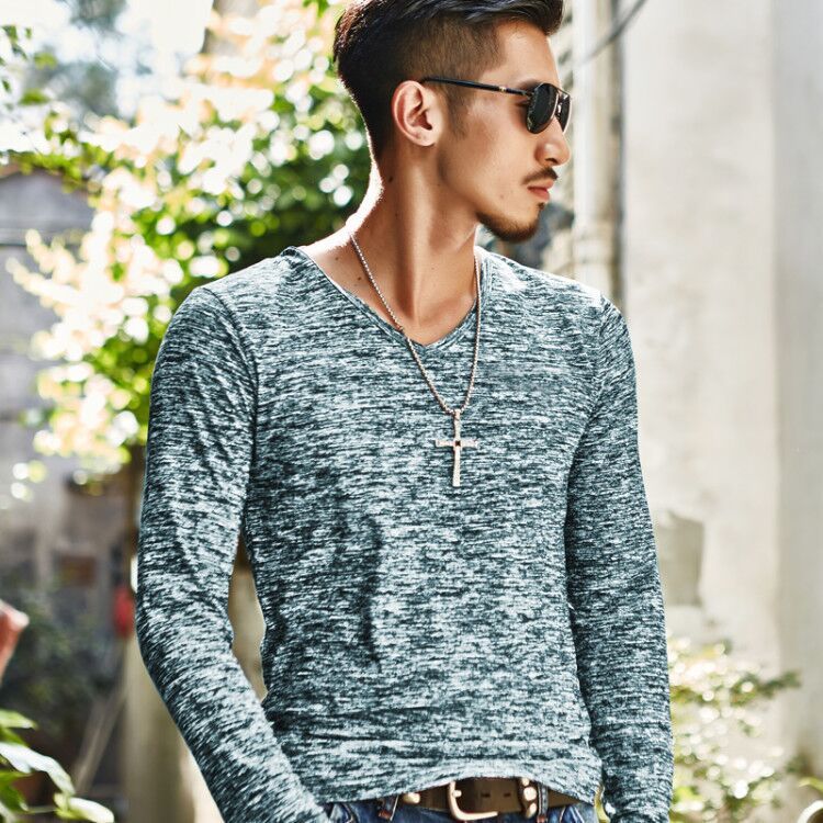 Long Sleeve T-Shirt Men Spring Autumn Fashion Round-Neck Slim Fit T-Shirt - TWENTY ONE SEVEN