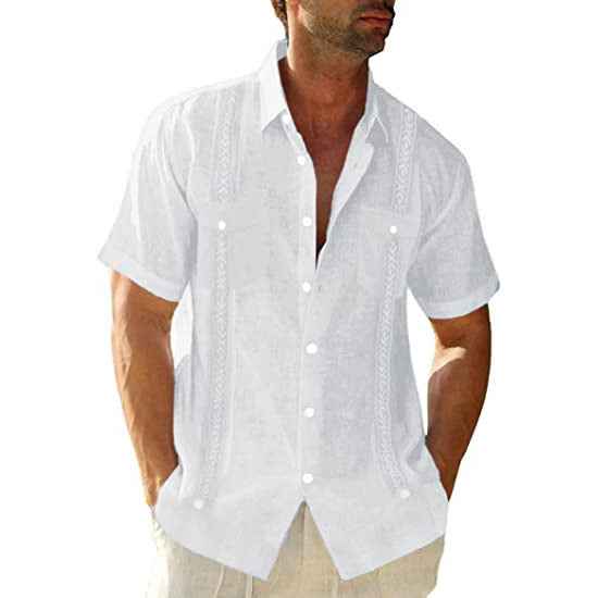 Men's Cuban Guayabera Shirt Casual Short Sleeve Outdoor Printed Fashion Streetwear