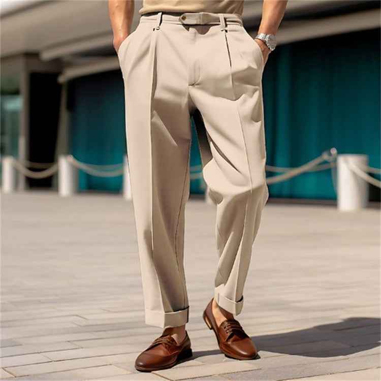 Men's Casual Trousers Comfortable Mid-Waist Button Straight Pants