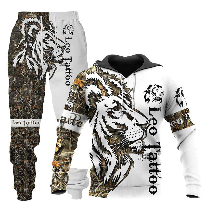 3D Wolf Tracksuit for Men - Hooded Sweatsuit Two Piece Sportswear Jogging Set for Fitness and Outdoors