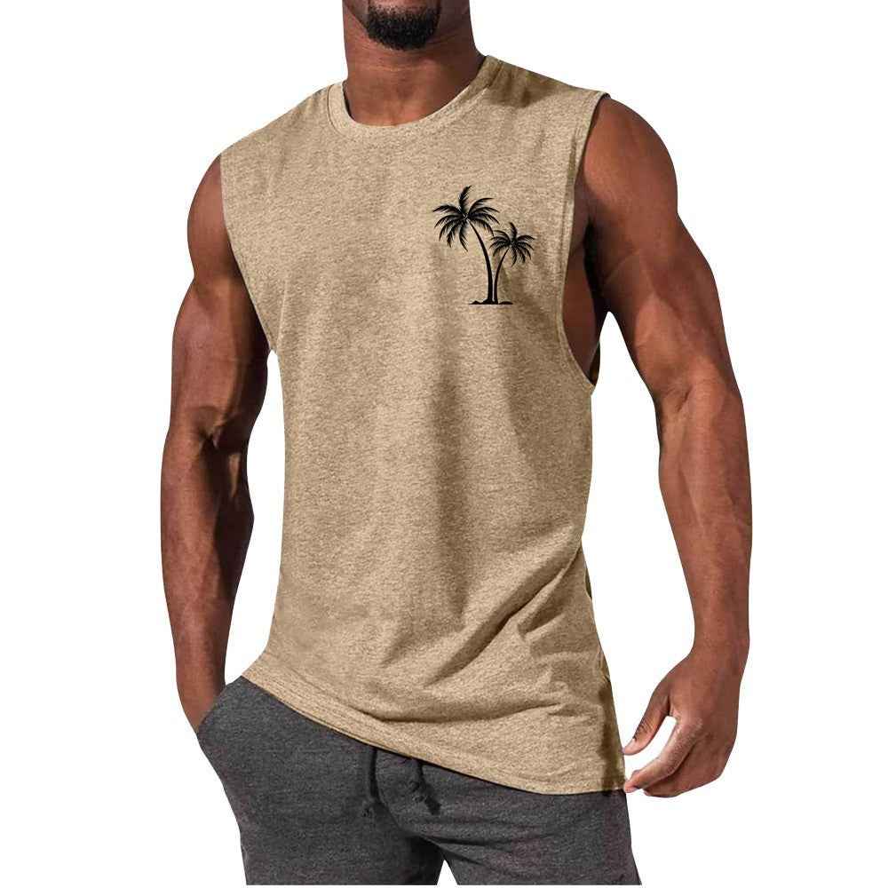 Coconut Tree Tank Top Summer Beach Vest for Men - Workout Muscle Fitness T-shirt