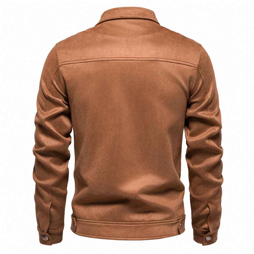 Fashion Lapel Zipper Men's Suede Jacket for Autumn and Winter Outdoor Wear