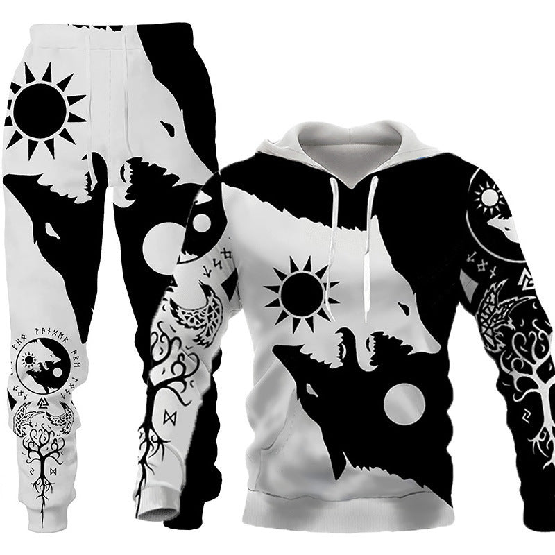 3D Wolf Tracksuit for Men - Hooded Sweatsuit Two Piece Sportswear Jogging Set for Fitness and Outdoors