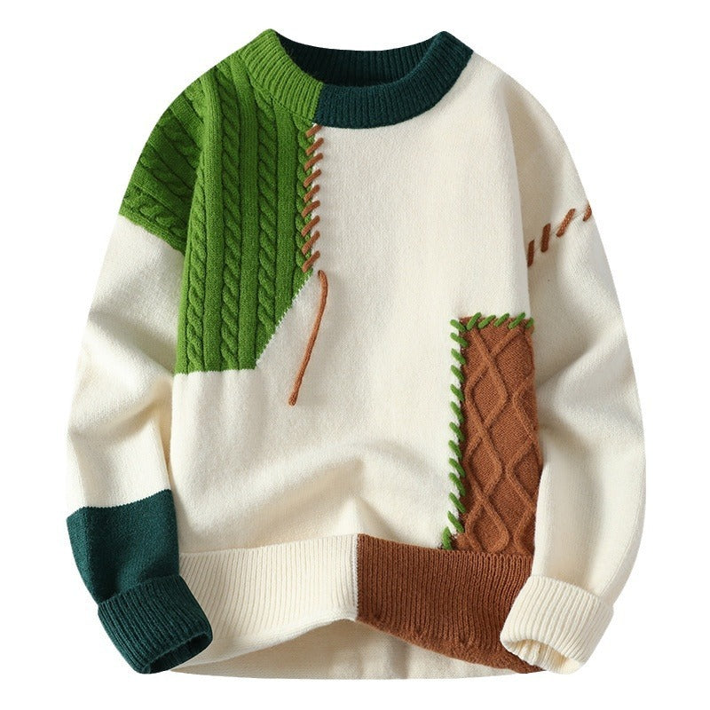 Colorblock Pullover Sweater Winter Fashion Long Sleeve Top Men's Clothing - TWENTY ONE SEVEN